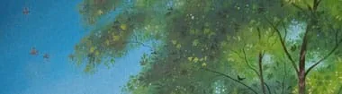 Detail showing the approach to painting tree foliage with light from behind
