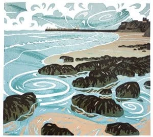 Linocut of Whitby from the North